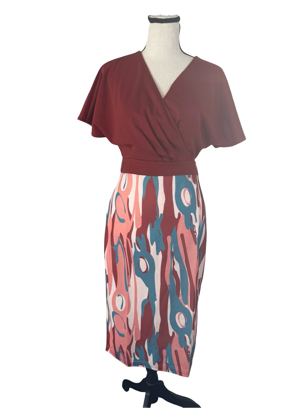 Grace Karin Burgundy and Multi-Color Midi Dress